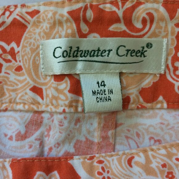 Coldwater Creek Cargo Cropped Capri Pants Orange Paisley Cotton Stretch Size 14 - Picture 3 of 4